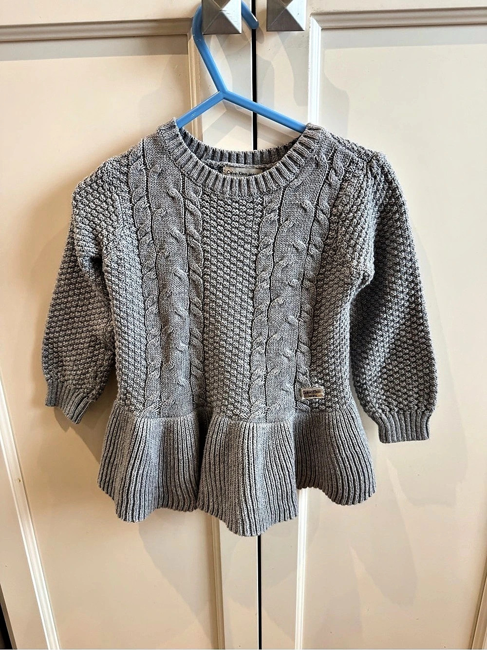 Calvin Klein 3t Girls Gray Cable Knit Peplum Sweater